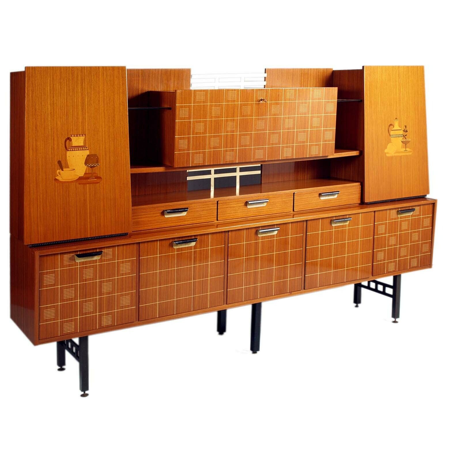 1960s Sideboard La Permanente Mobili Cantù In Veneered Rosewood With Maple Inlay