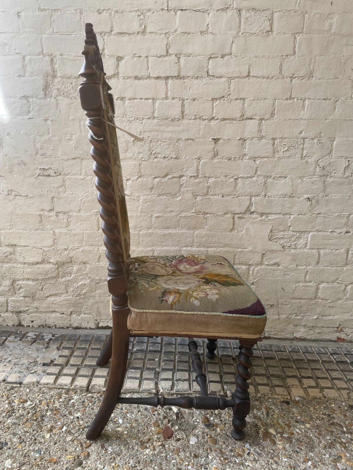 19th Mahogany Hall Chair With Embroidered  Upholstery photo Furniture