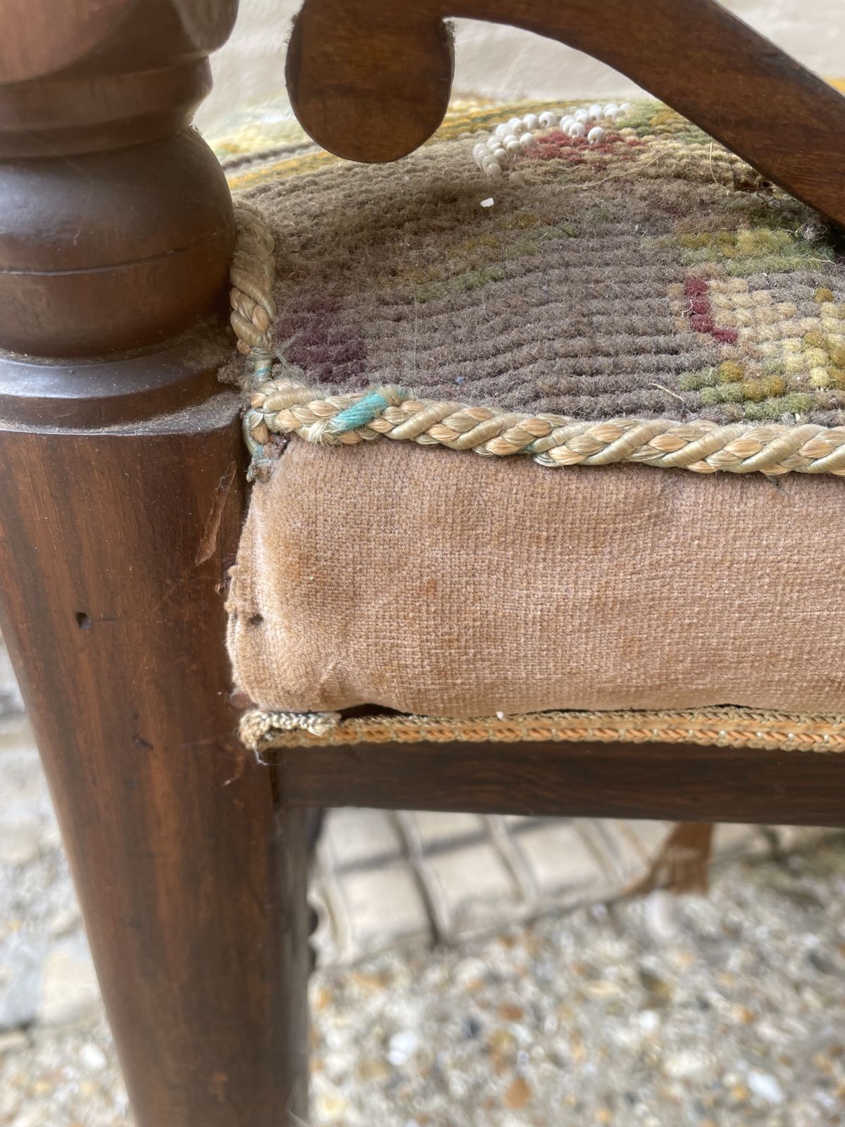 photo for sale 19th Mahogany Hall Chair With Embroidered  Upholstery