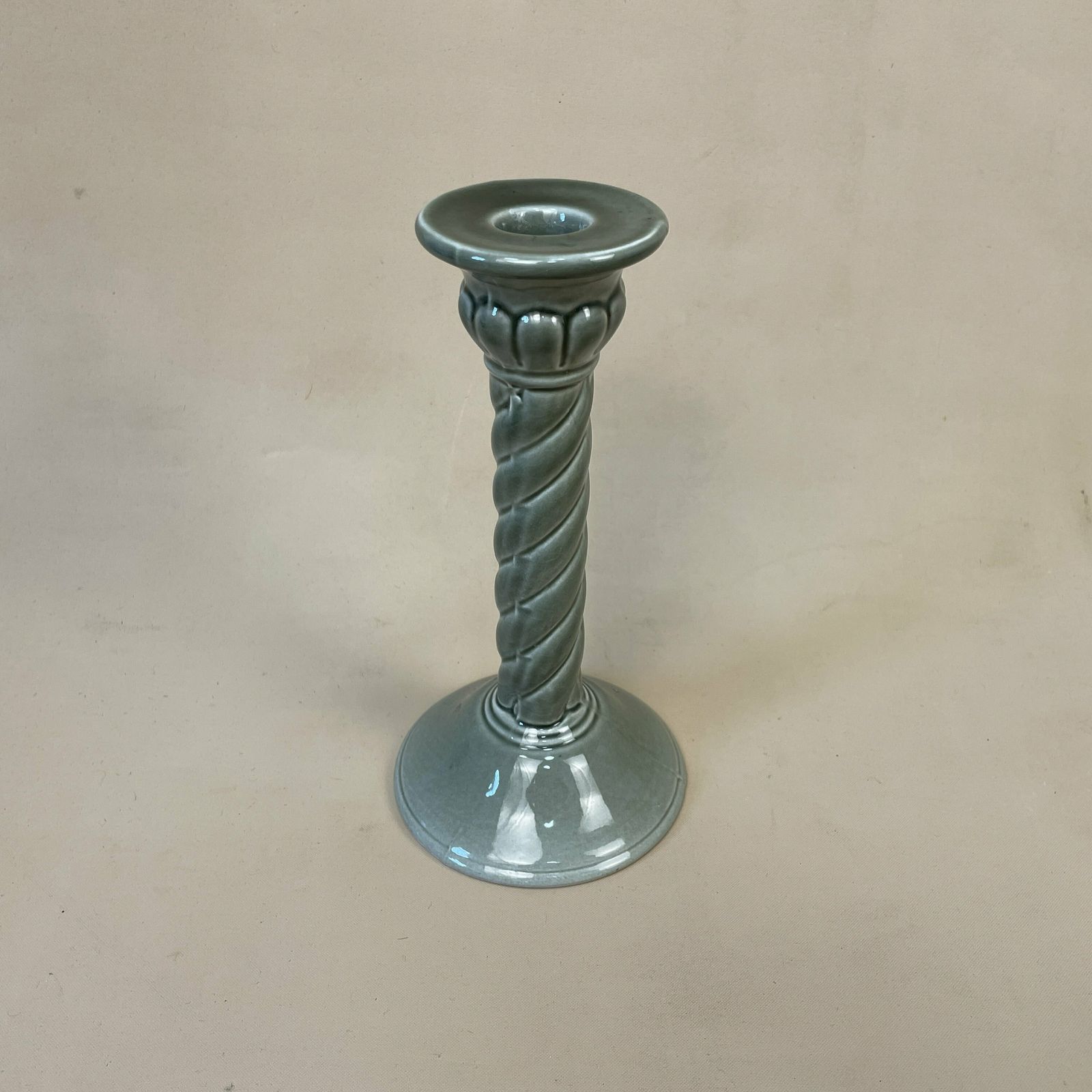 Vintage Ceramic Candlestick Candle Stick Column Taper Dinner Pillar Twisted Twist Green Antique photo 55.0