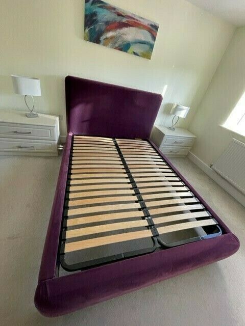 Loaf King Size 'Cookie' Bed In 'Drenched Damsons (Purple) Luxurious Clever Velvet photo 600.0