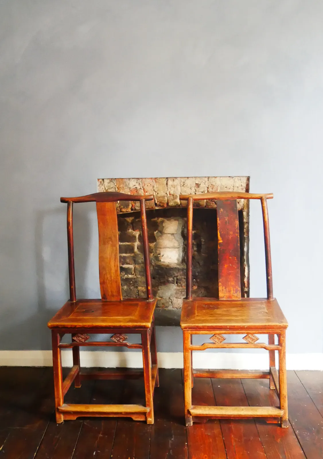 Pair Of Signed Late Qing Dynasty/Early Republic Era Yoke Back Chairs photo Furniture