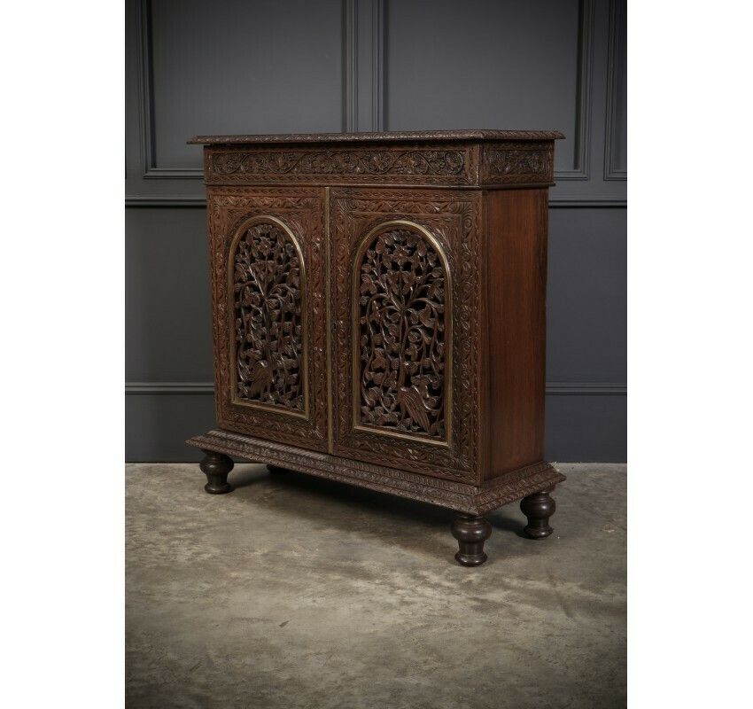 Anglo Indian Padauk Wood Carved Side Cabinet photo buy