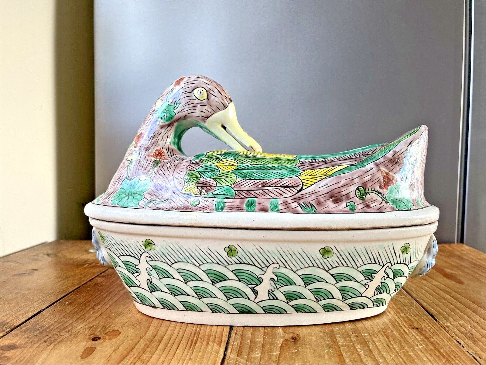 Large Chinese Porcelain Famille Verte Duck On Nest Lidded Tureen Foo Dog Dragon photo furniture