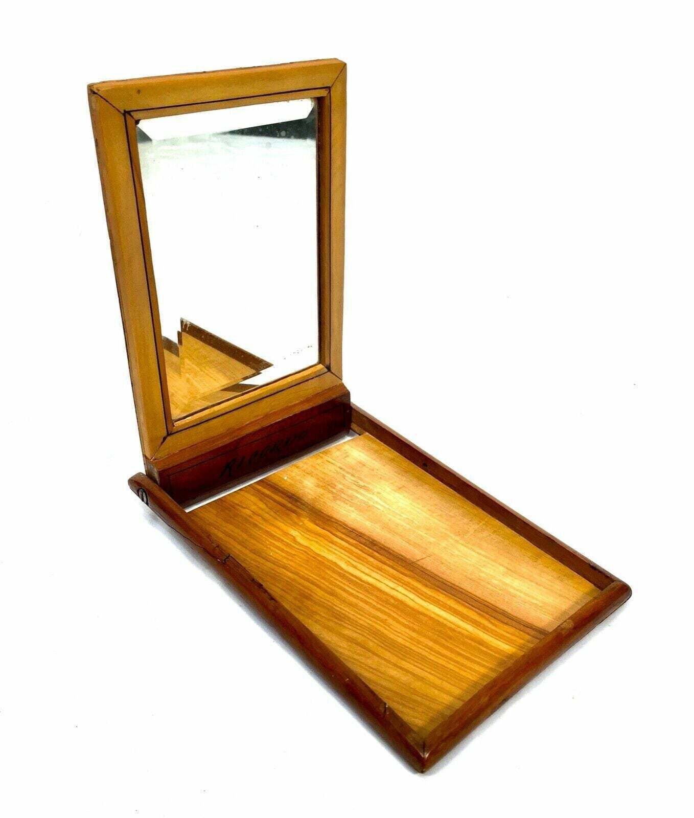 Antique Wooden Olive Wood Sorento Ware Travel Mirror / Italian C.1900 photo vinterior