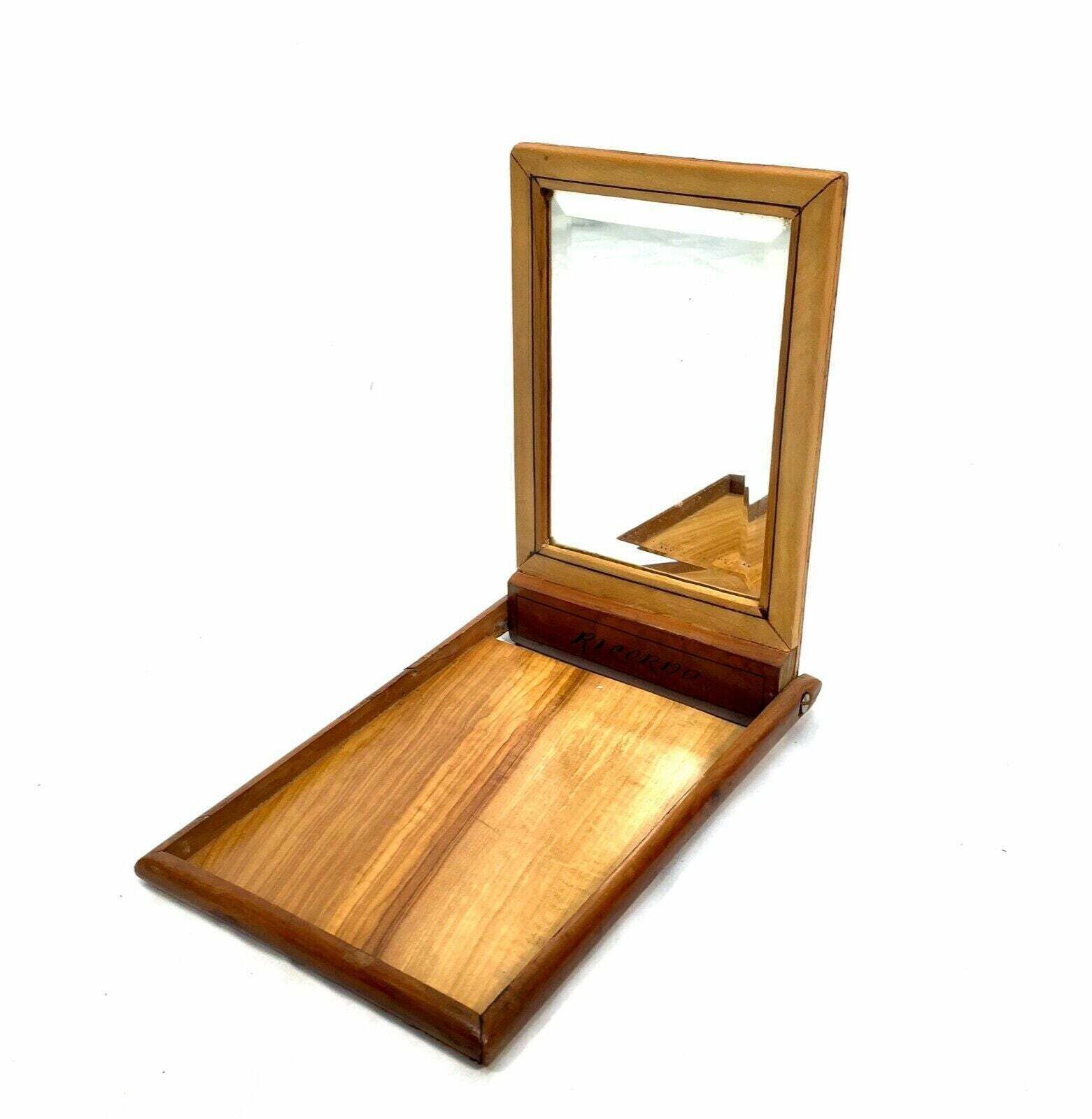 Antique Wooden Olive Wood Sorento Ware Travel Mirror / Italian C.1900 photo buy
