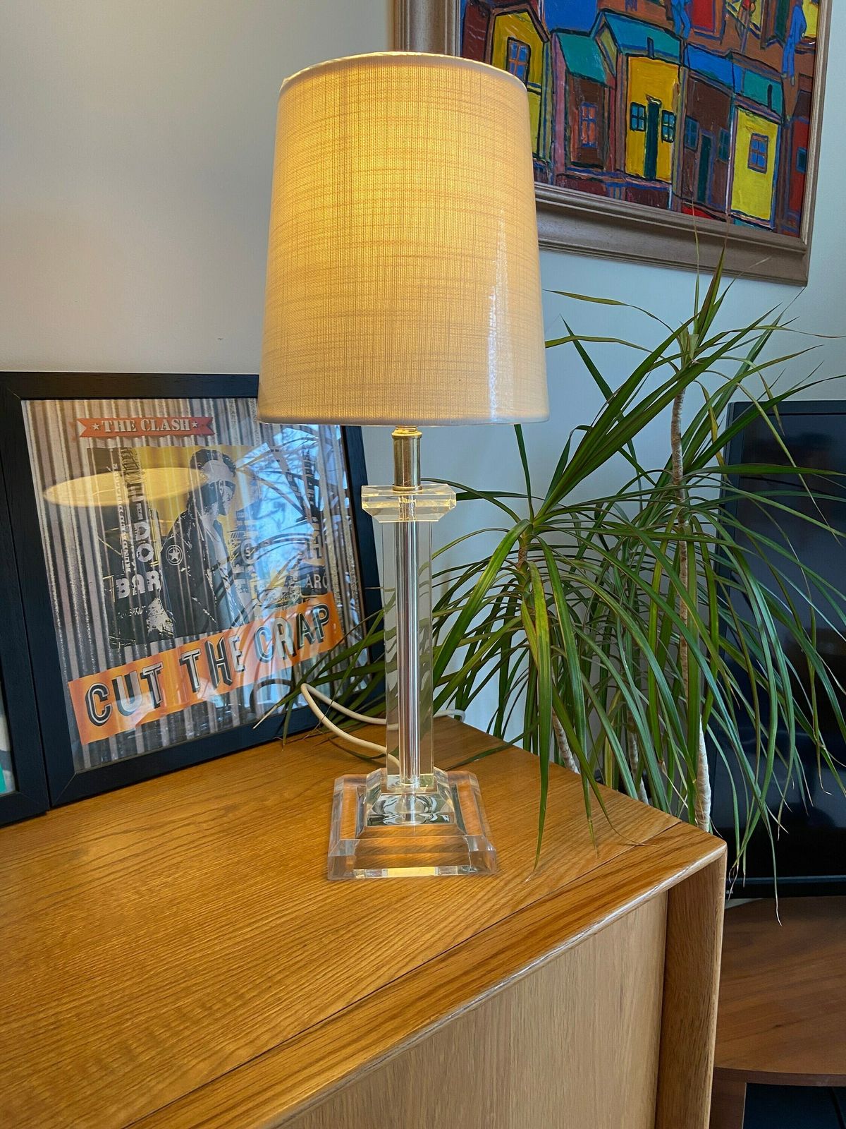 photo for sale Vintage Geometric Cubic Perspex Lamp With New Shade   Working Condition