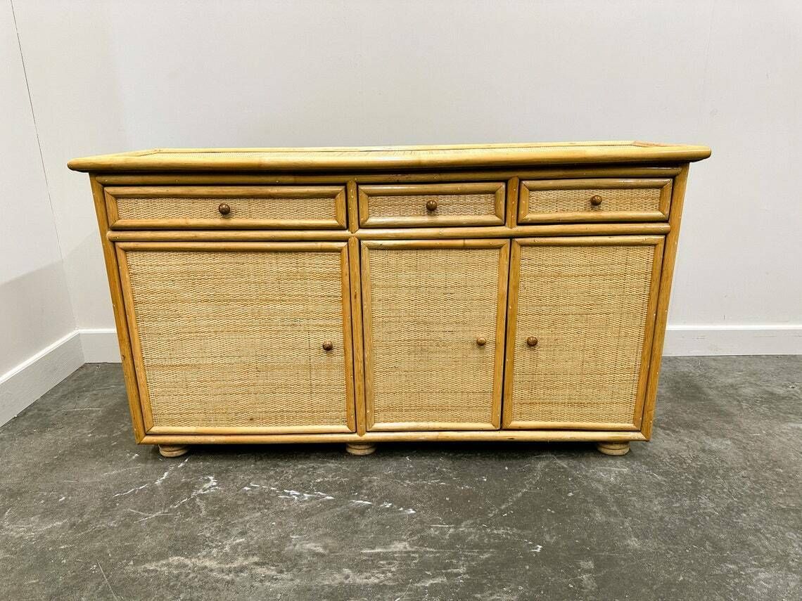 Naturel Vintage Bamboe En Rotan Dressoir Italië Jaren 1970 photo for sale