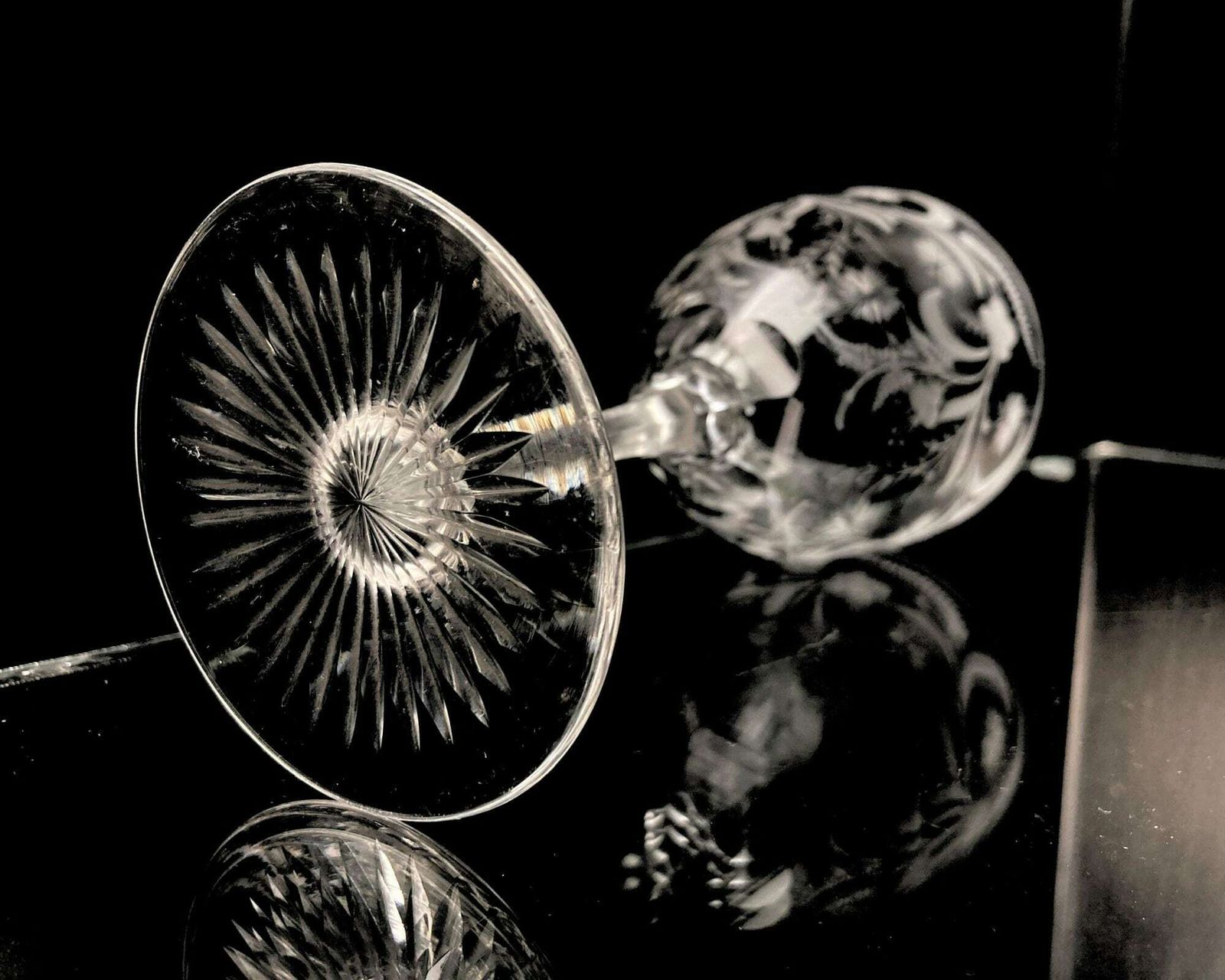 Art Nouveau Wine Glasses | 6 Or 12 Pcs | Edged Decorations | Facet Stem And Engraved Foot photo Home Decor