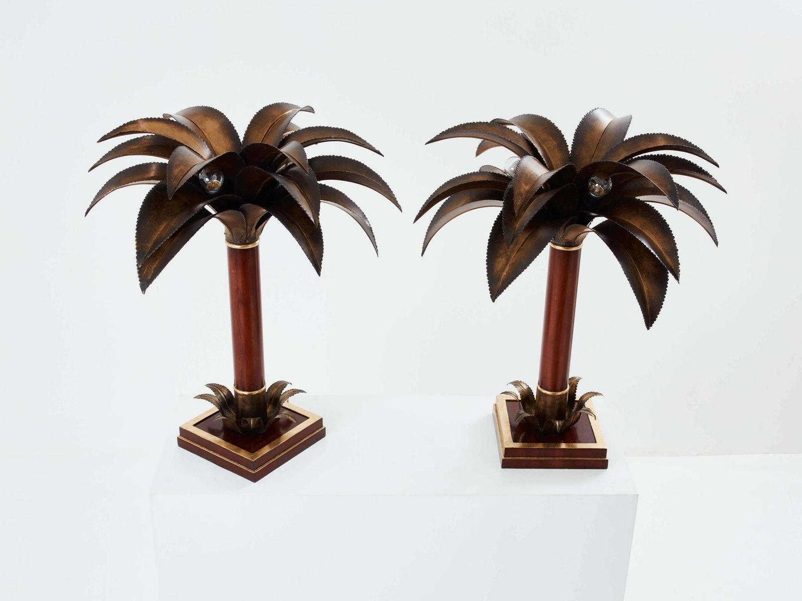 Maison Jansen Early Palm Tree Lamps Mahogany Bronze 1960 photo furniture