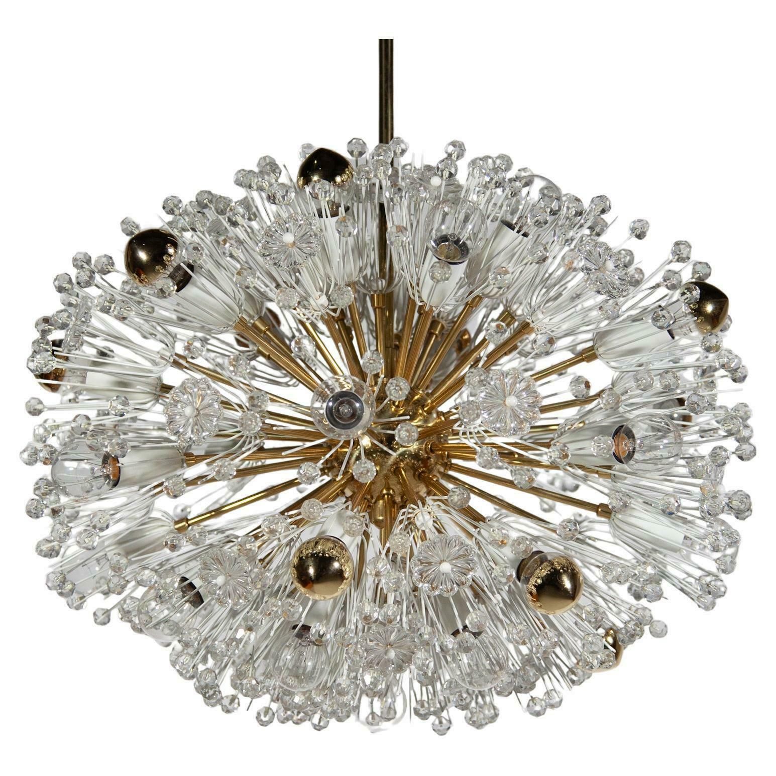 Eclipse Emile Stejnar Blowball Brass A Crystal Chandelier, Rupert Nikoll, 1950s