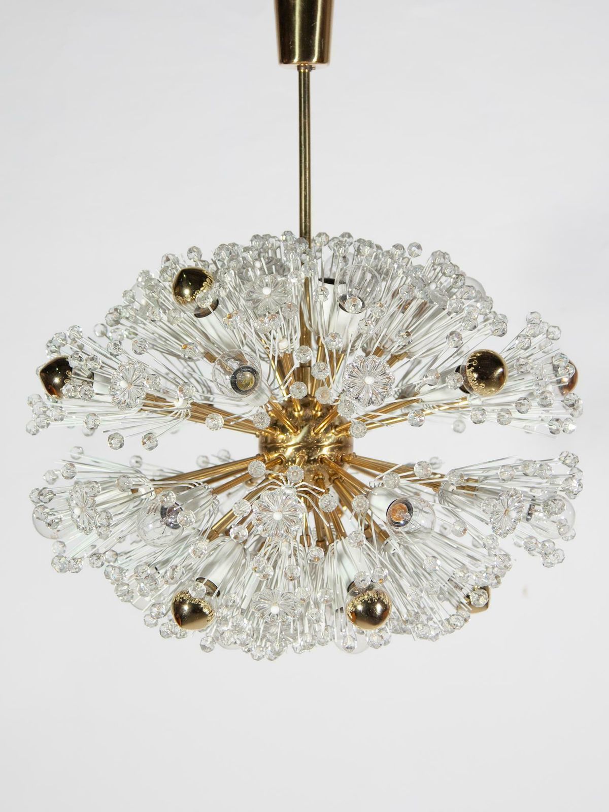 Eclipse Emile Stejnar Blowball Brass A Crystal Chandelier, Rupert Nikoll, 1950s photo vintage