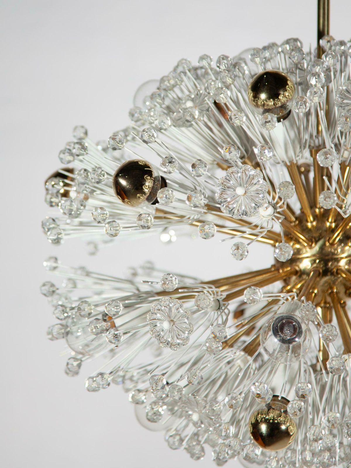 photo for sale Eclipse Emile Stejnar Blowball Brass A Crystal Chandelier, Rupert Nikoll, 1950s
