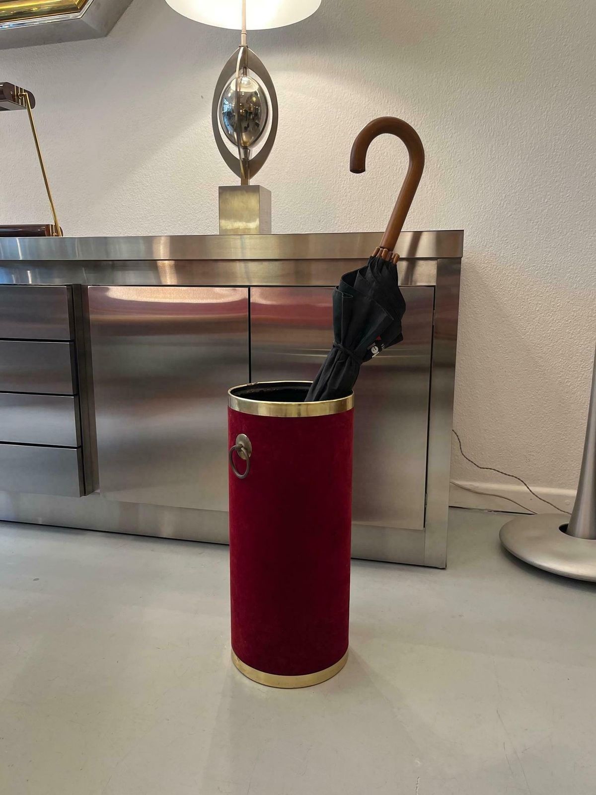 1950s Brass And Velvet Italian Umbrella Stand photo vinterior