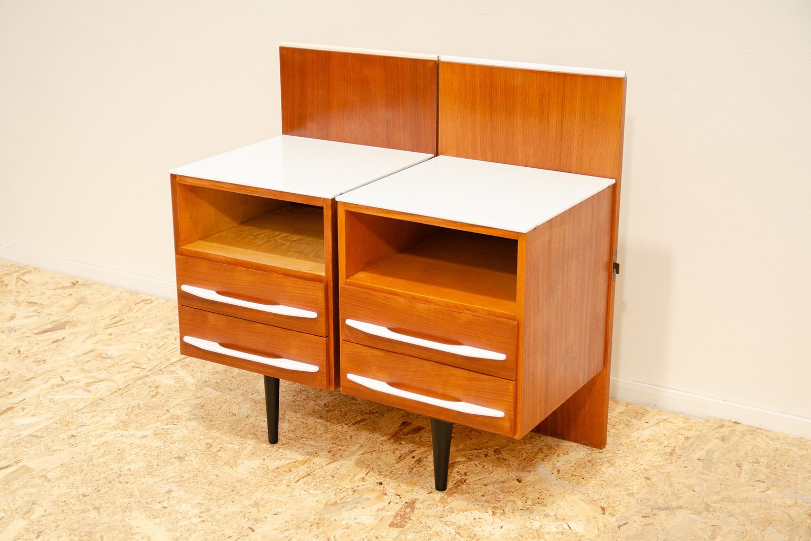 Pair Of Fully Renovated Bedside Tables By Mojmír Požár, 1960's, Czechoslovakia photo for sale