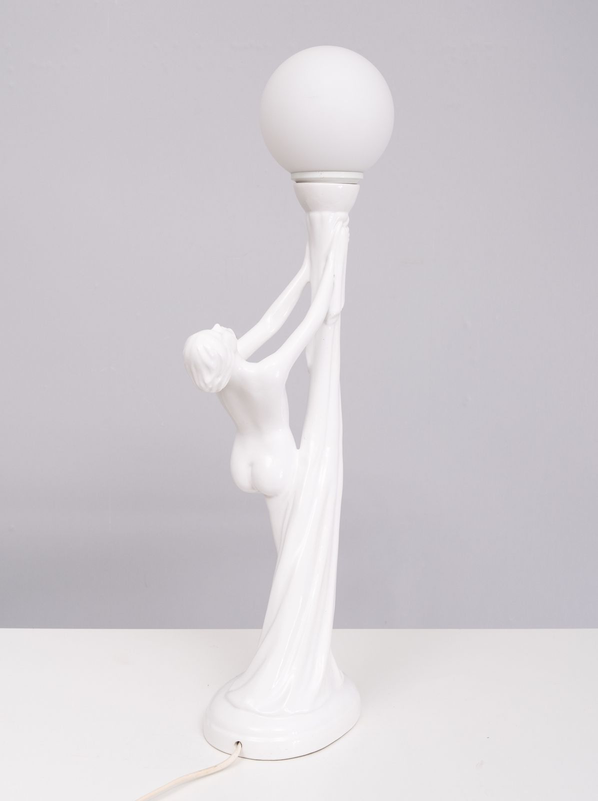 Art Deco White Ceramic Naked Woman Lamp Globe Italy 1970s photo 643.0
