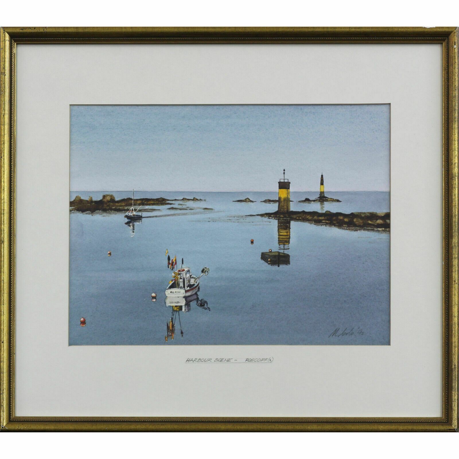 Watercolour By Maurice Cole. Titled "Harbour Scene   Roscoff"