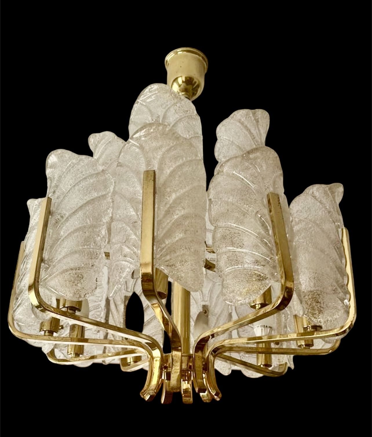 Carl Fagerlund By Orrifors Chandelier 14 Leaves Glass Murano