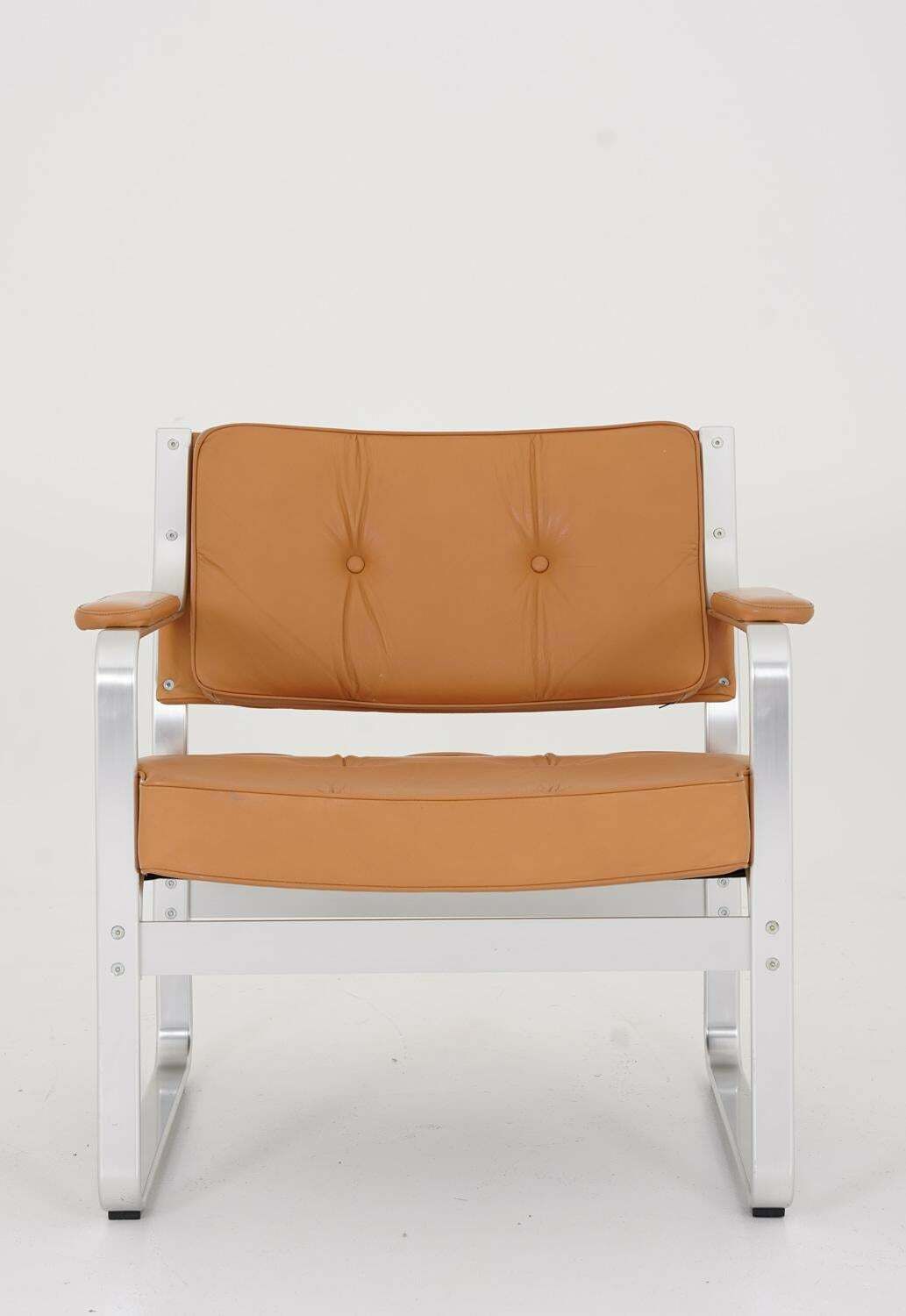 Swedish Leather And Aluminium Lounge Chairs "Mondo" By Karl Erik Ekselius photo furniture
