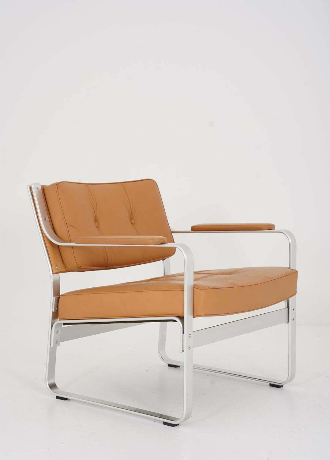 Swedish Leather And Aluminium Lounge Chairs "Mondo" By Karl Erik Ekselius photo for sale