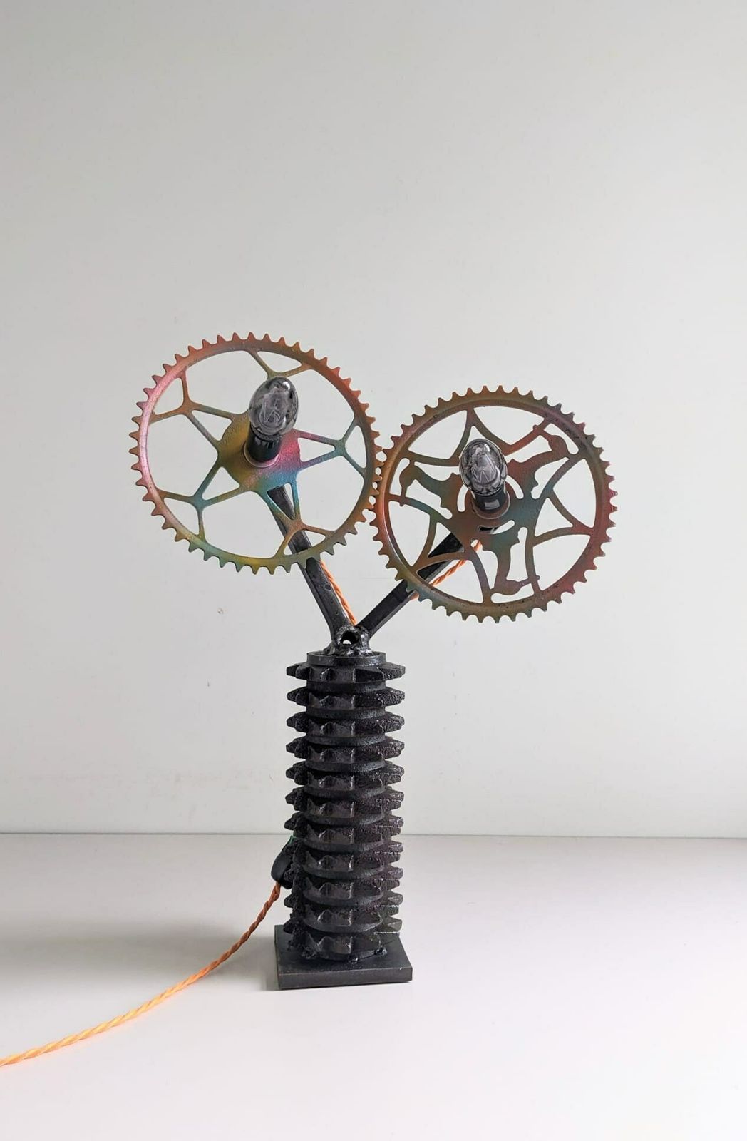 Bespoke Handbuilt Light Made Of Bike Parts, Quirky Accent Table Lamp photo vintage