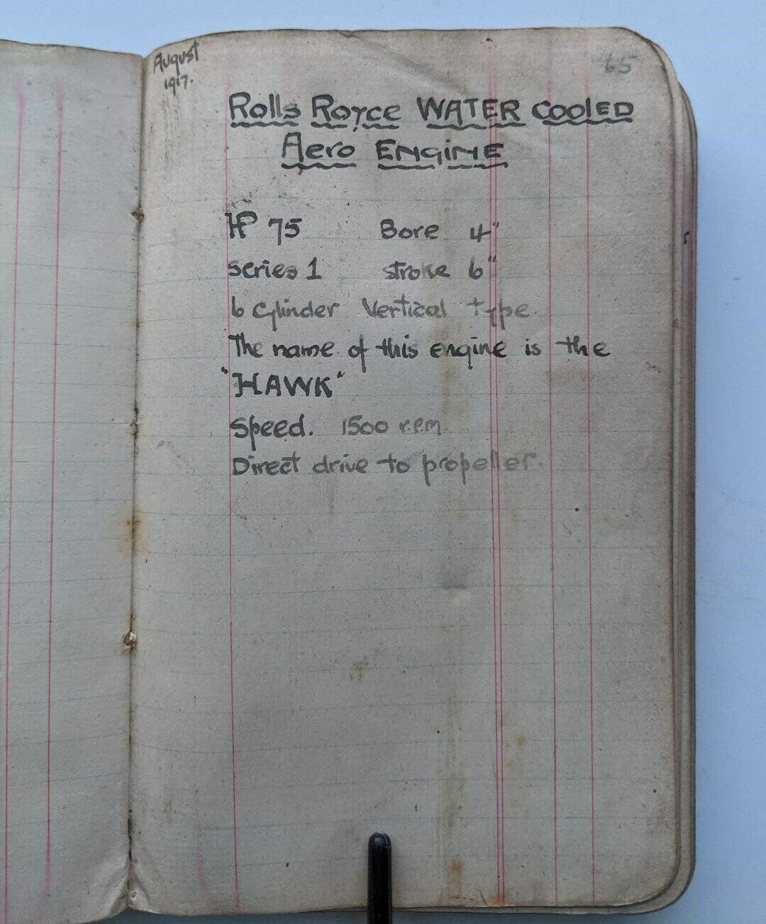 Detailed Mechanics Notebook Of Different Ww1 Engines By Leading Aero Mechanic Lme Dennis S Craddock From 1916 To 1917 photo buy
