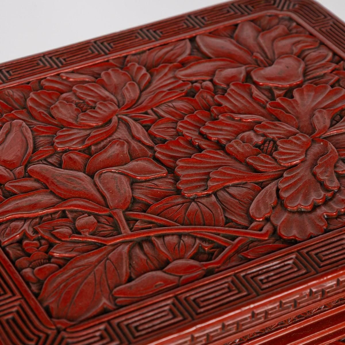 photo for sale Antique 19th Century Chinese Red Cinnabar Lacquer Floral Pedestal C.1880