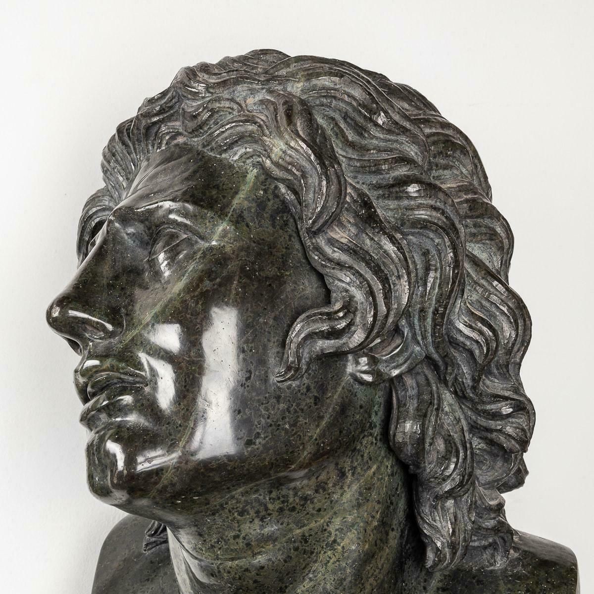 11495.0 Antique 20th Century Italian Green Marble Life Size Bust On Stand C.1900 photo