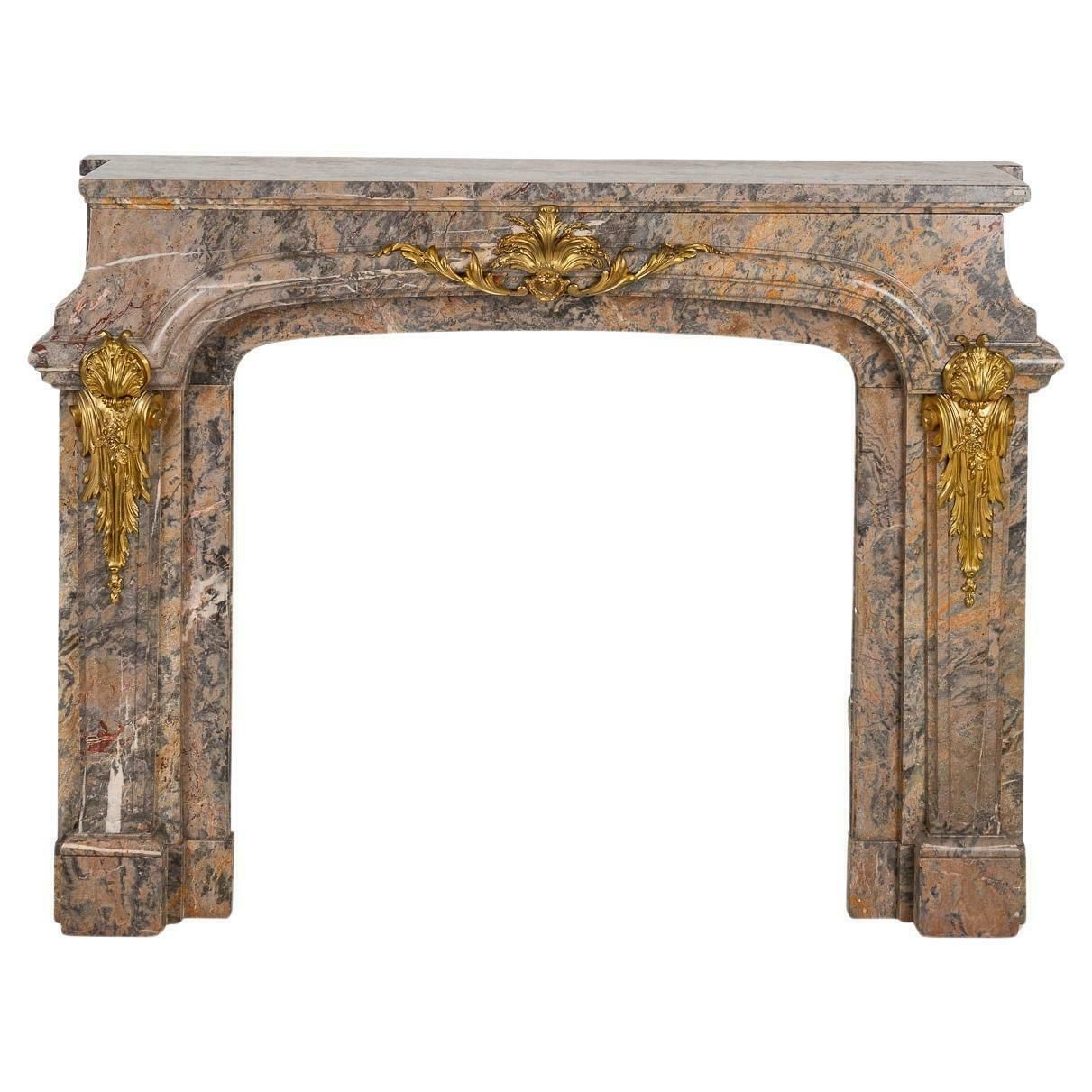 Antique 19th Century French Ormolu Mounted Caravaggio Marble Fireplace C.1880