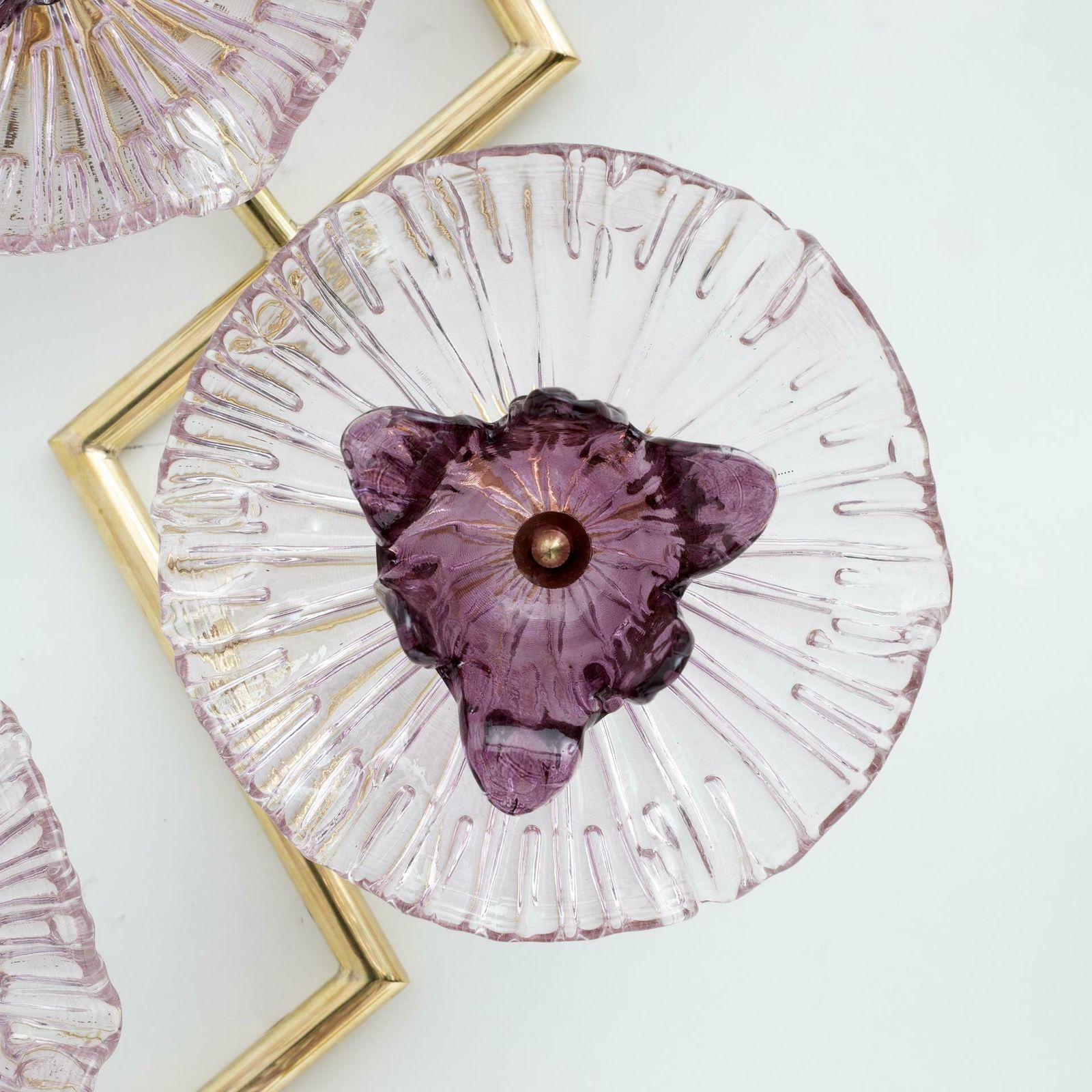 Pair Of Modern Italian Murano Glass And Brass Flowers Wall Lamps photo 4967.0