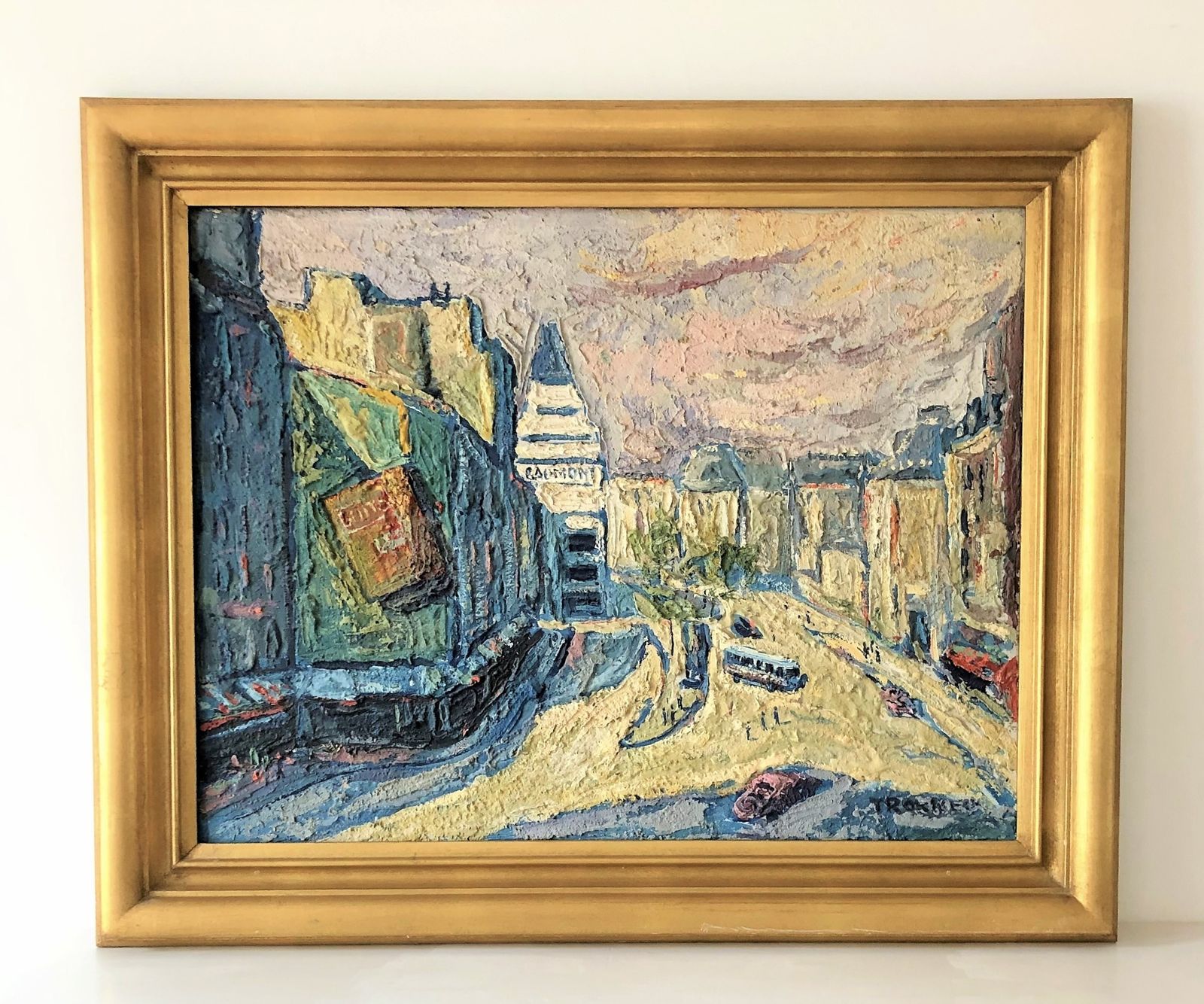 Mid Century Original Paris Cityscape Oil On Canvas photo furniture