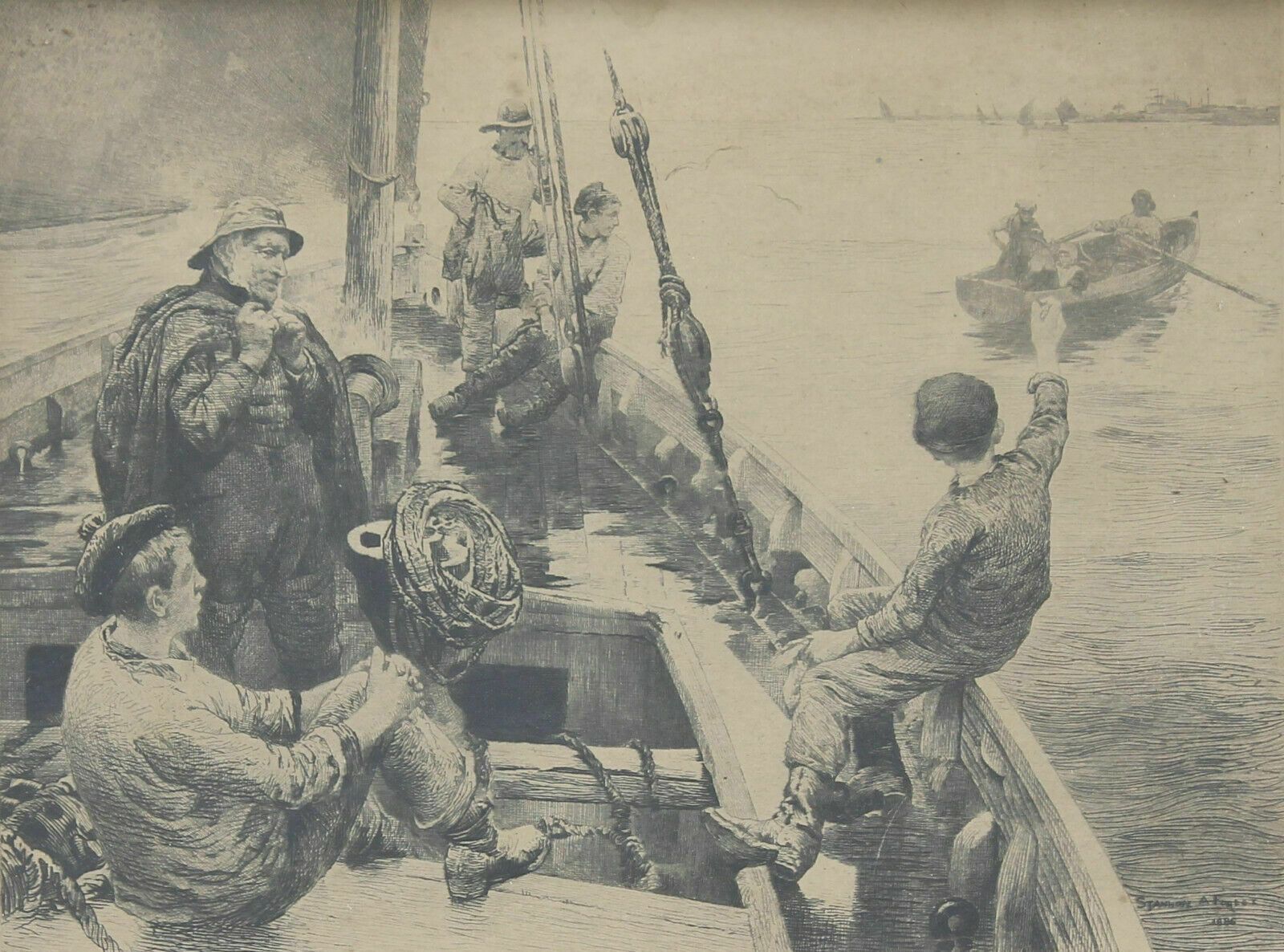 Etching By L. Muller After S. Forbes, Titled "Off To The Fishing Ground" photo furniture