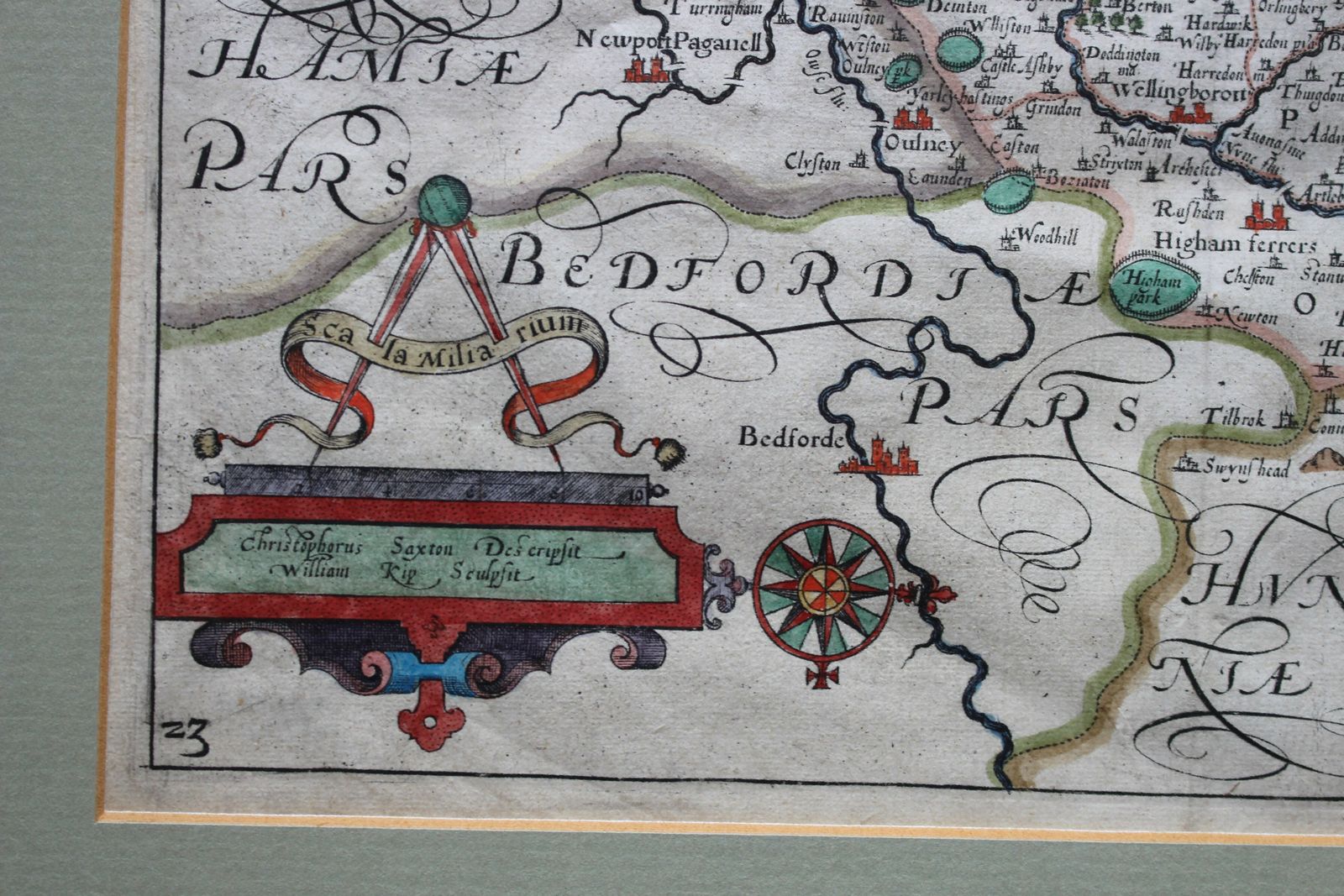 Antique 17th Century Map ‘Northamptoniae (Northamptonshire) Comitatus Descriptio In Quo Coritani Olim Insederunt’  By William Kip  Christopher Saxton photo Art