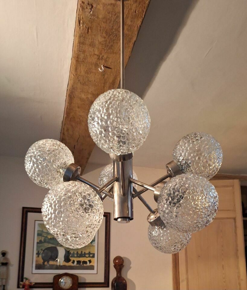 Sputnik German Chandelier, 8 Crystal Bubble Glass Shades By Richard Essig, 1968 photo furniture