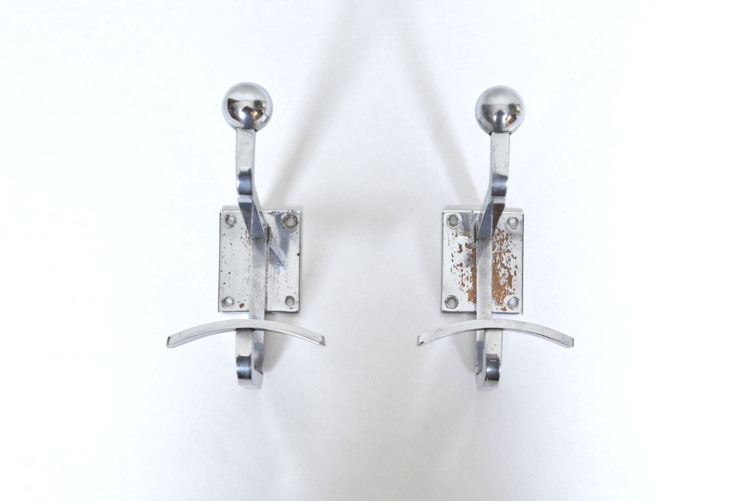 Rare Pair Chrome Steel Jean Royere Coat Hooks Racks Hangers Mid Century French 1950s Modernist photo 1800.0