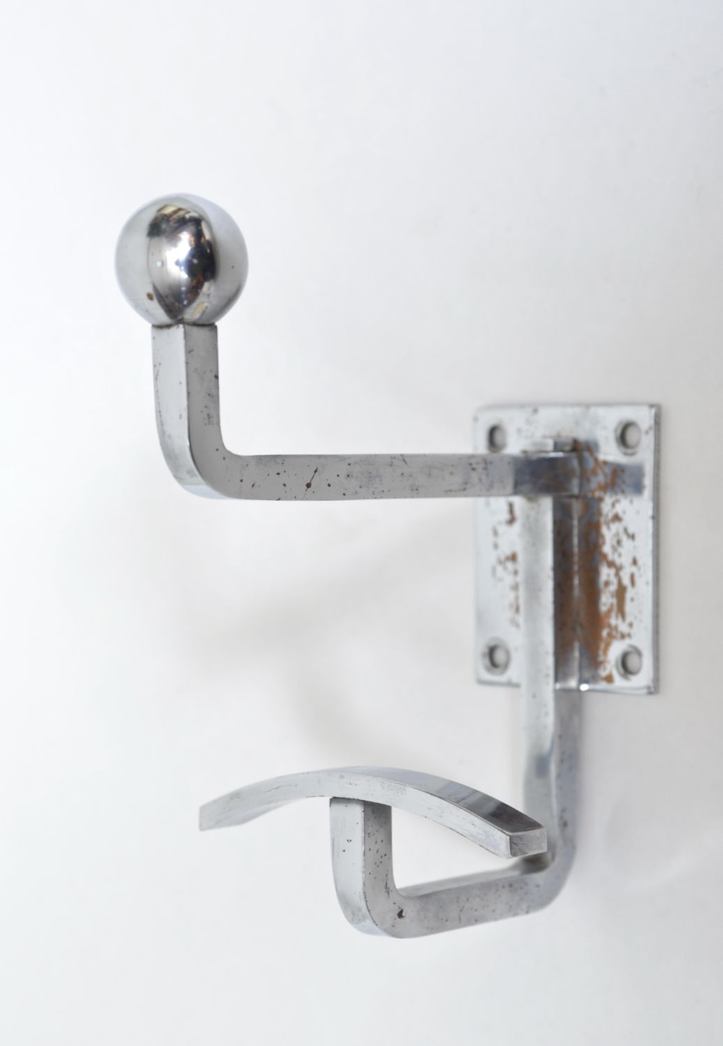Rare Pair Chrome Steel Jean Royere Coat Hooks Racks Hangers Mid Century French 1950s Modernist photo vintage