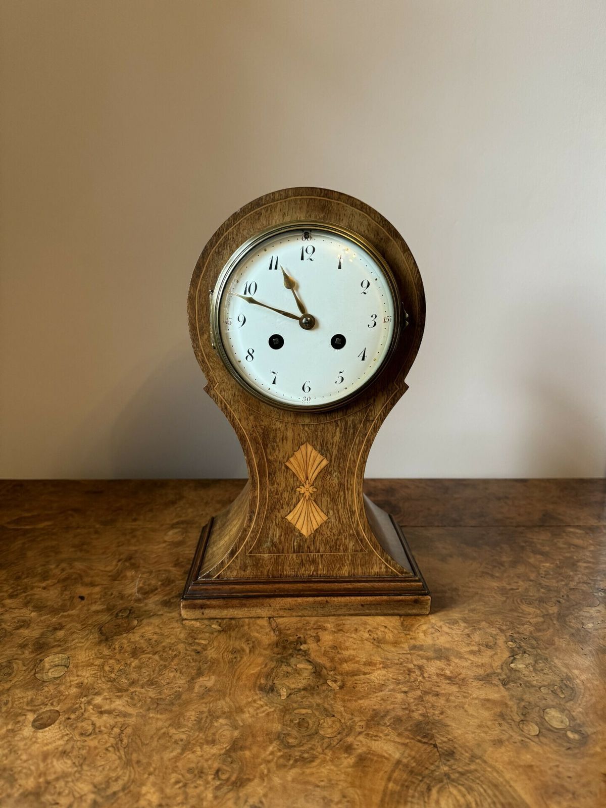 Wonderful Quality Edwardian Mahogany Inlaid Balloon Shaped Mantle Clock photo vinterior