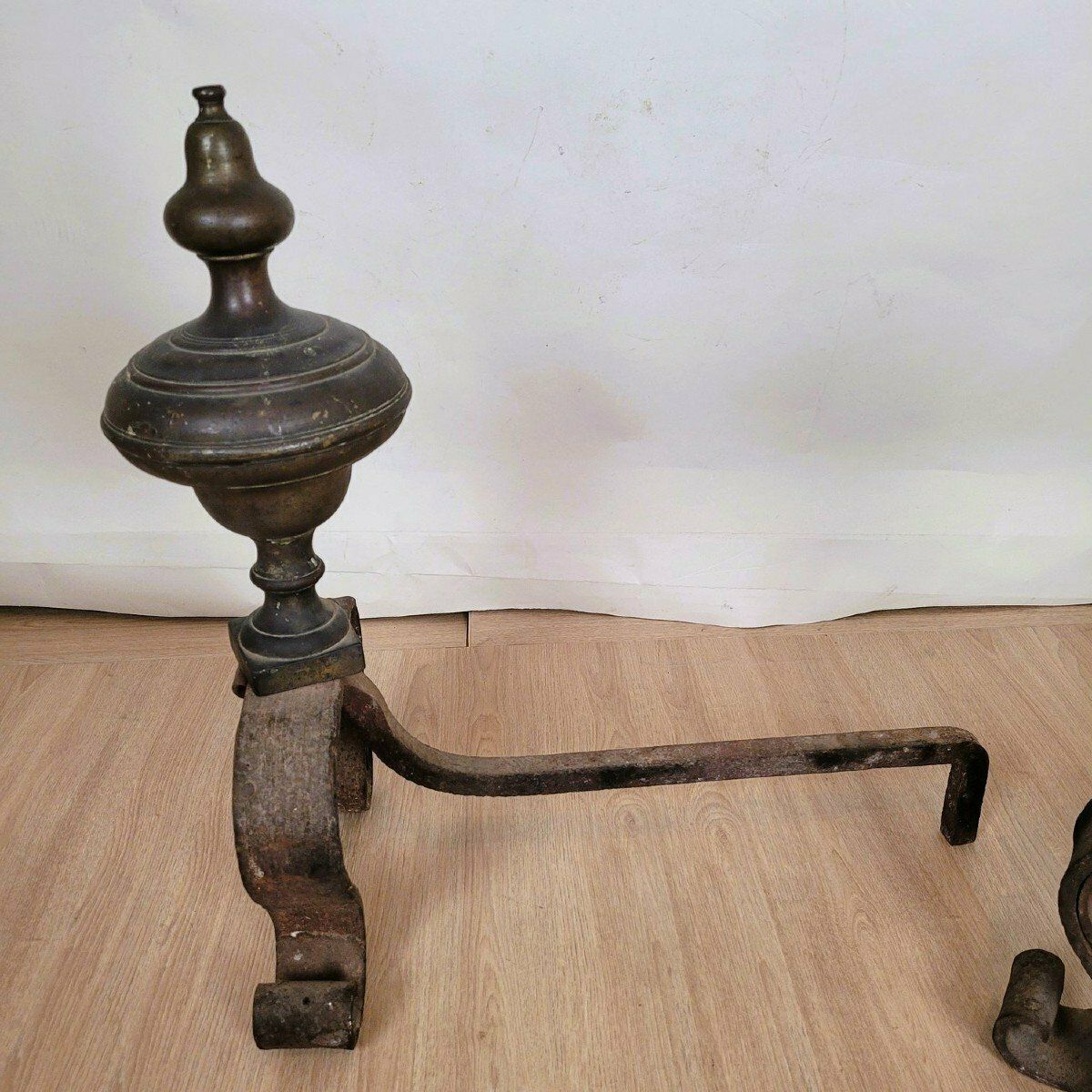 Pair Of Andirons In Bronze And Wrought Iron, 19th Century photo buy