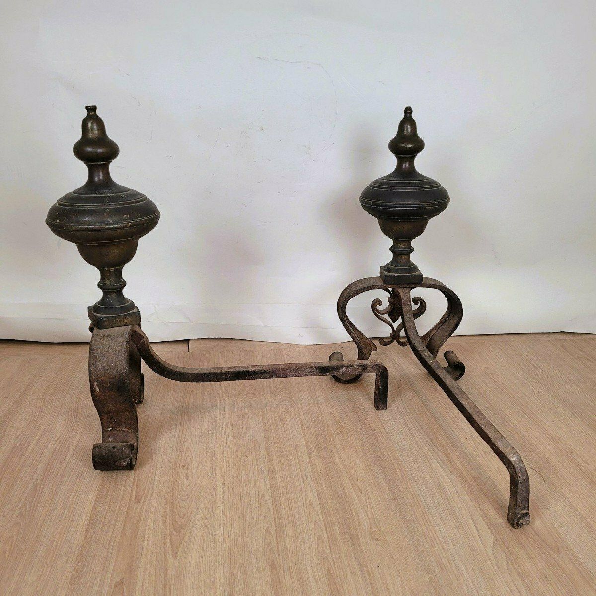 photo furniture Pair Of Andirons In Bronze And Wrought Iron, 19th Century