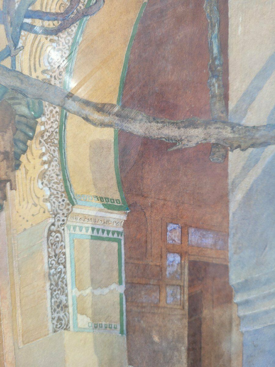 Lively Alley, Framed Orientalist Watercolor, Late 19th Century Early 20th Century photo vinterior