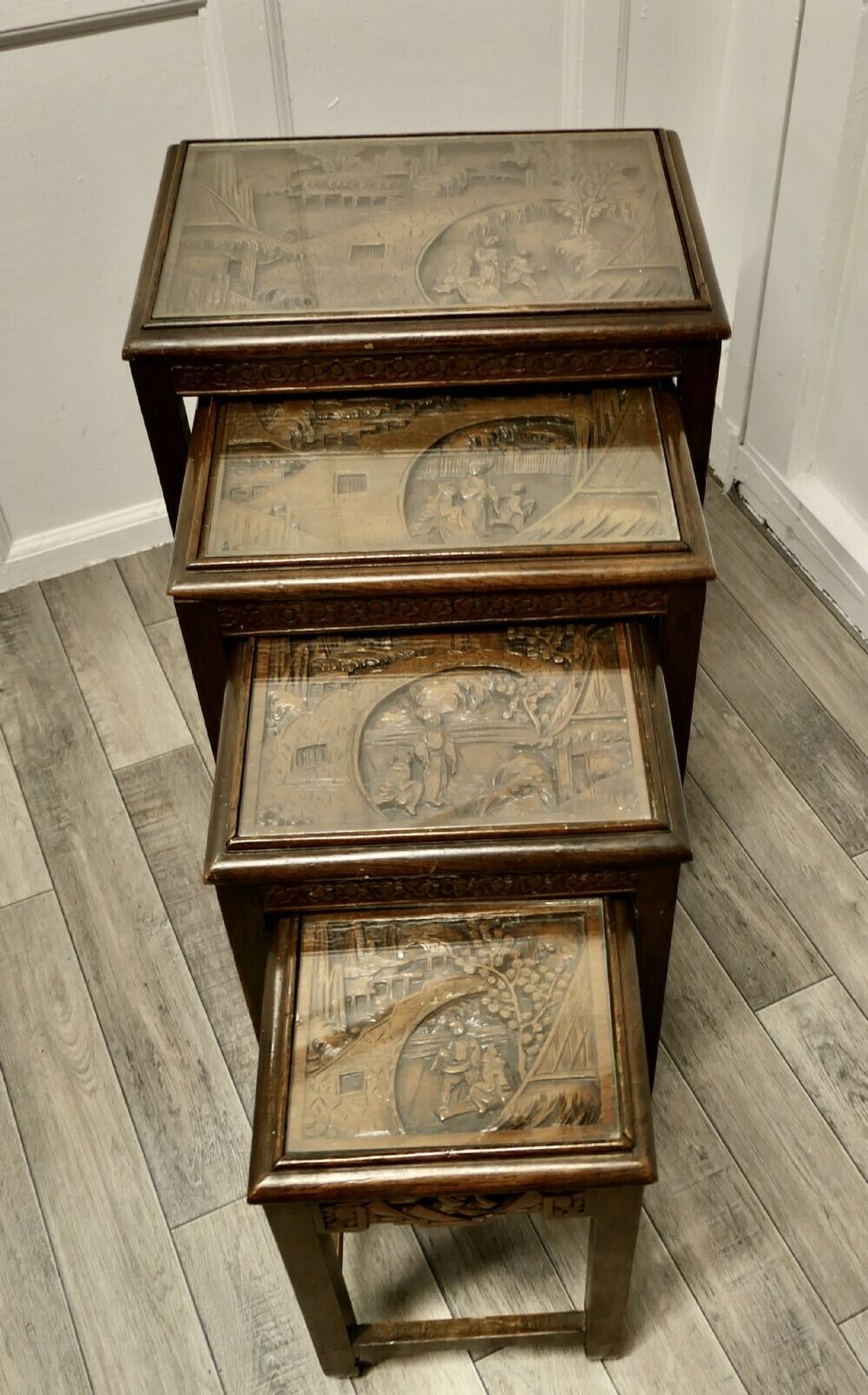 Beautifully Carved Chinoiserie Nest Of Four Tables photo for sale