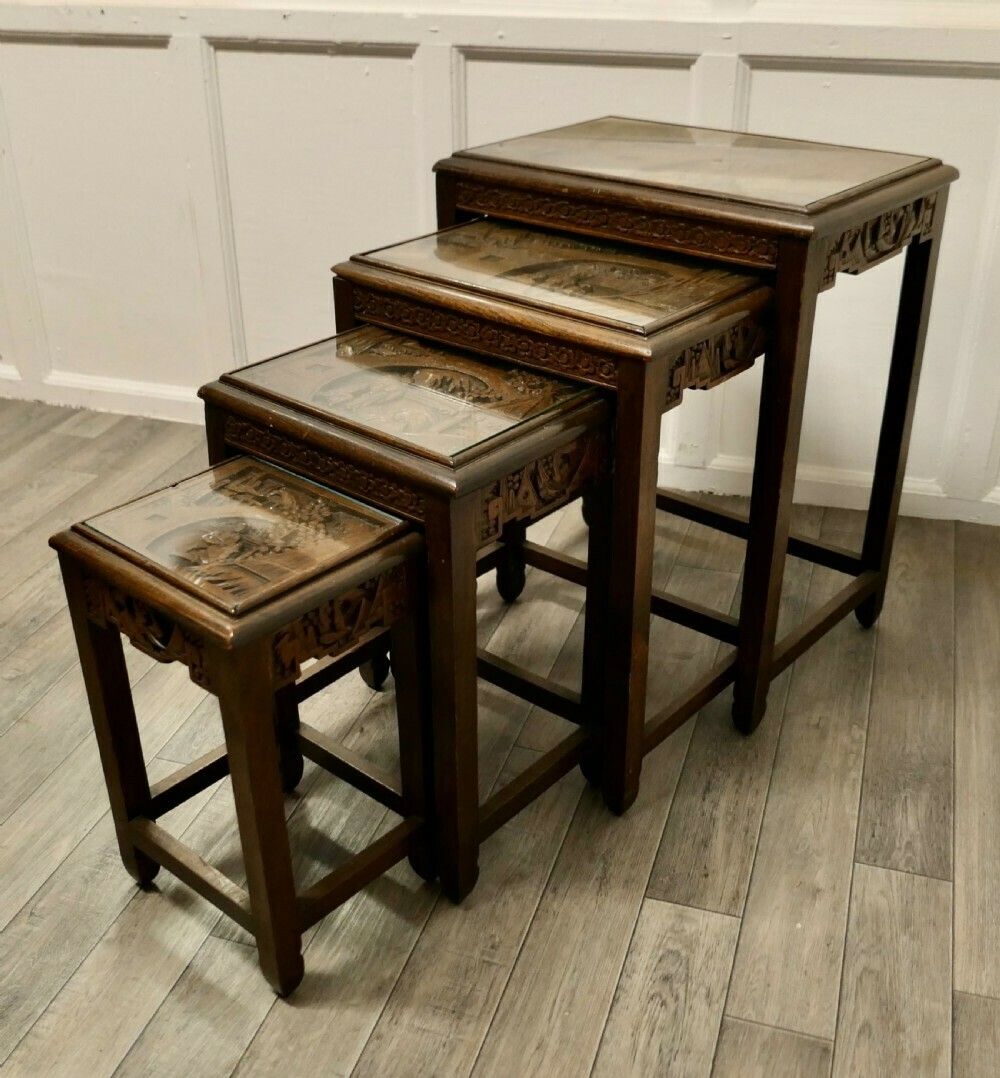 photo for sale Beautifully Carved Chinoiserie Nest Of Four Tables