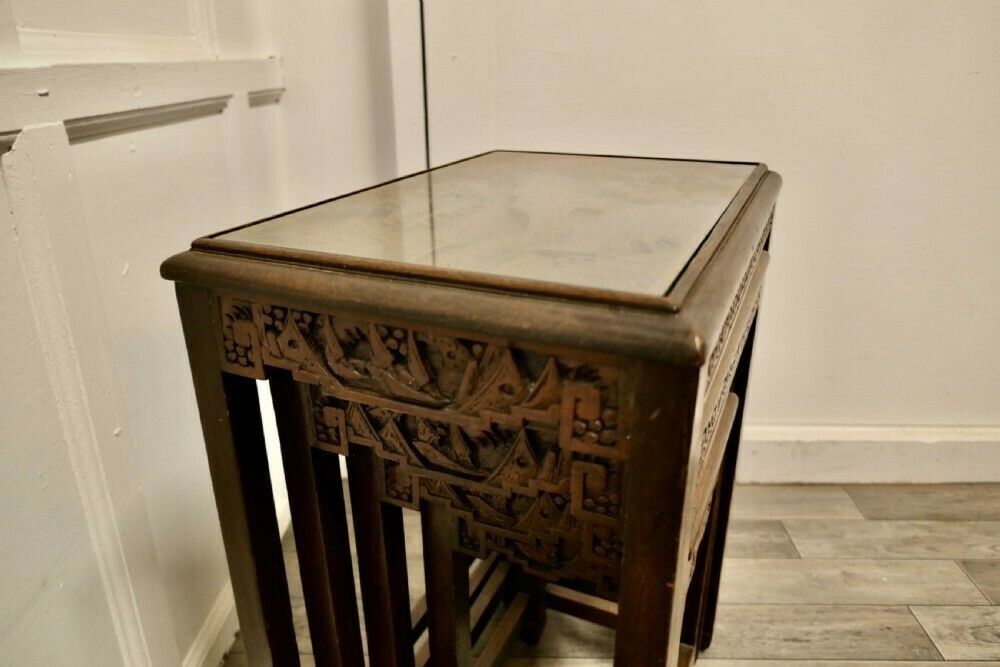 photo vinterior Beautifully Carved Chinoiserie Nest Of Four Tables