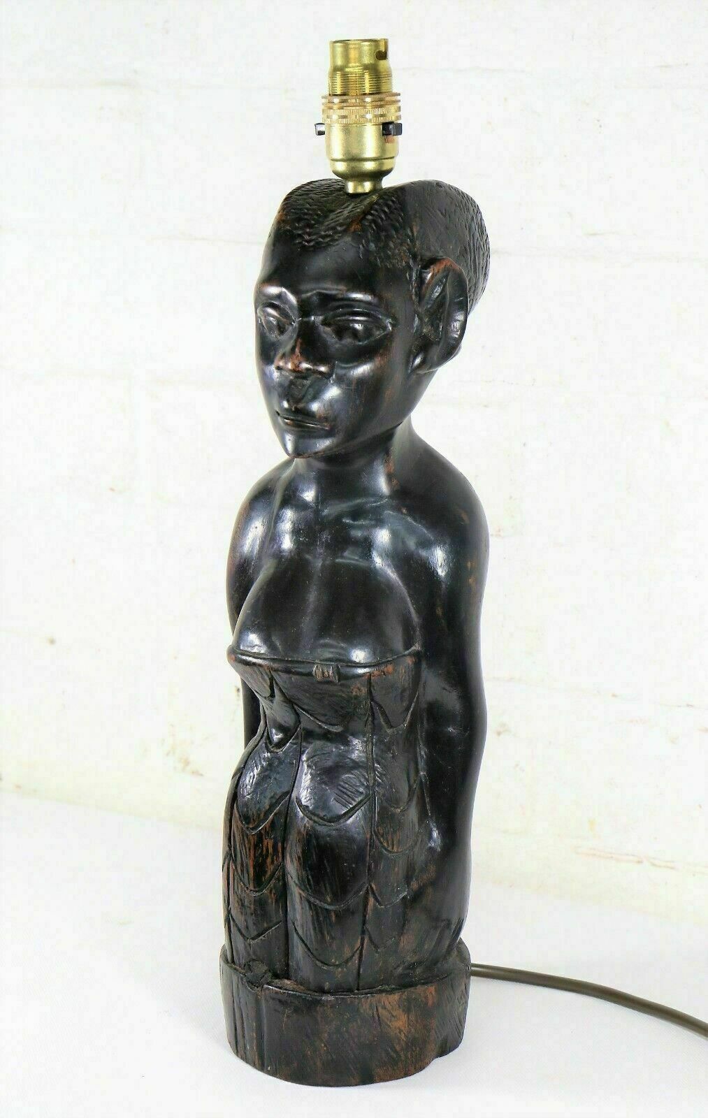 African Figure Carved Ebonised Wood Table Lamp Ethnic Early 20th C Excellent photo Lighting