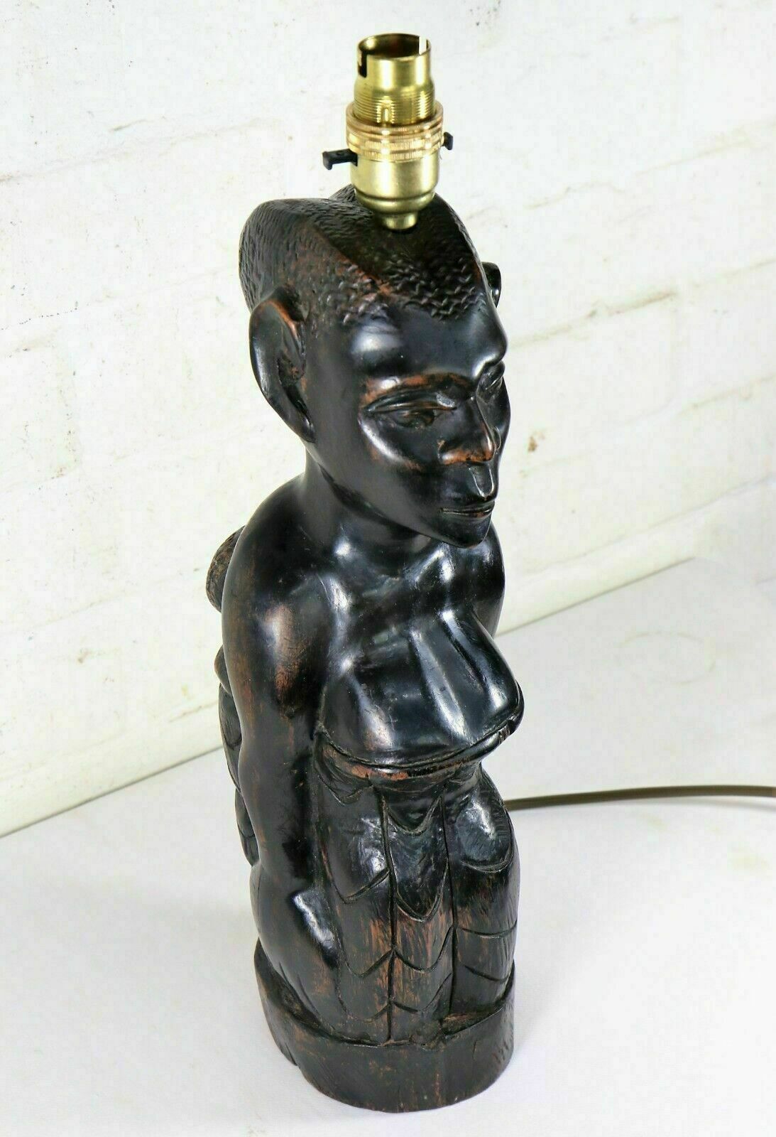 A Vintage African Figure Carved Ebonised Wood Table Lamp Ethnic Early 20th C photo buy