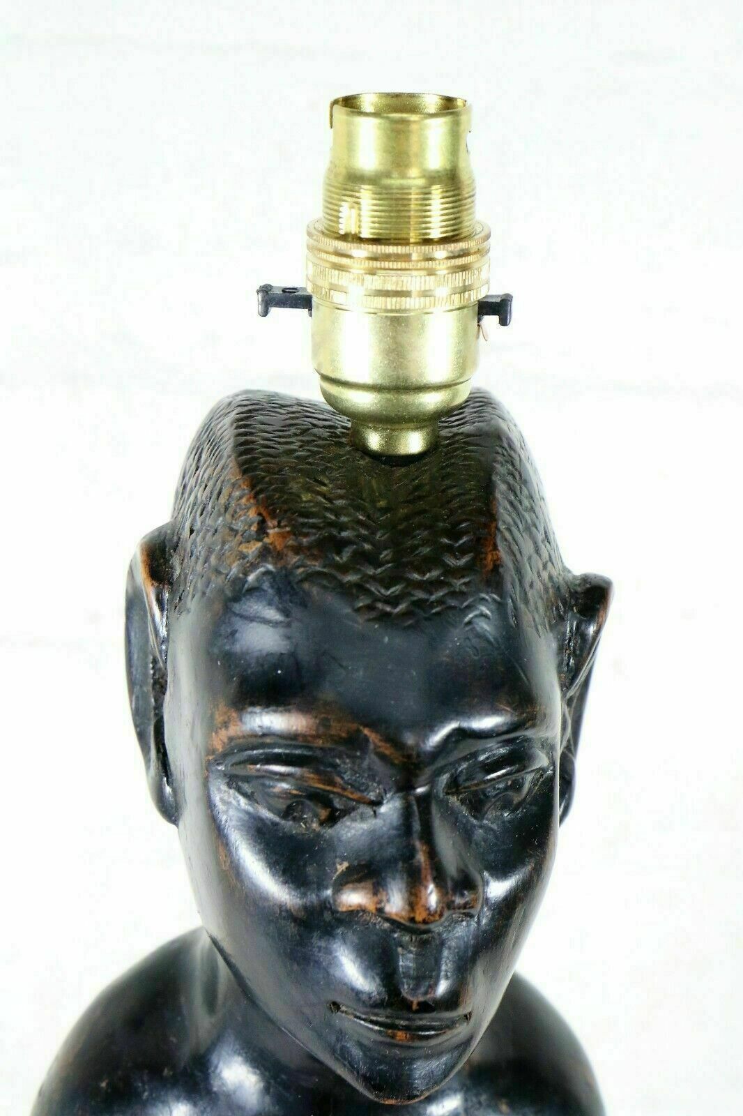 110.0 A Vintage African Figure Carved Ebonised Wood Table Lamp Ethnic Early 20th C photo