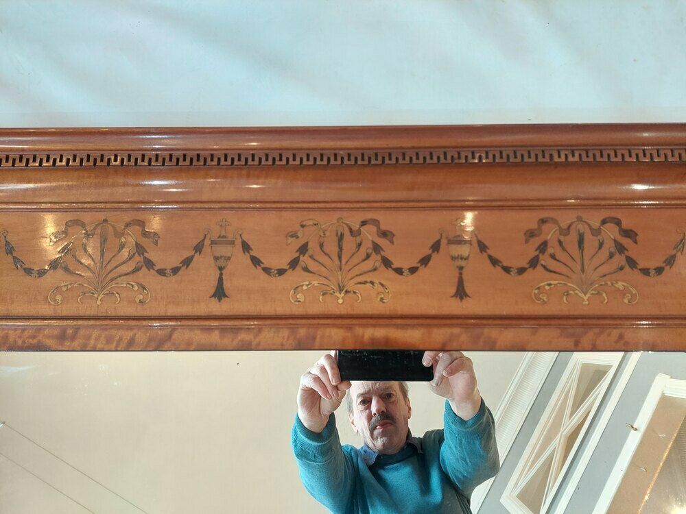 Satinwood Sheraton Style Over Mantel Mirror photo for sale