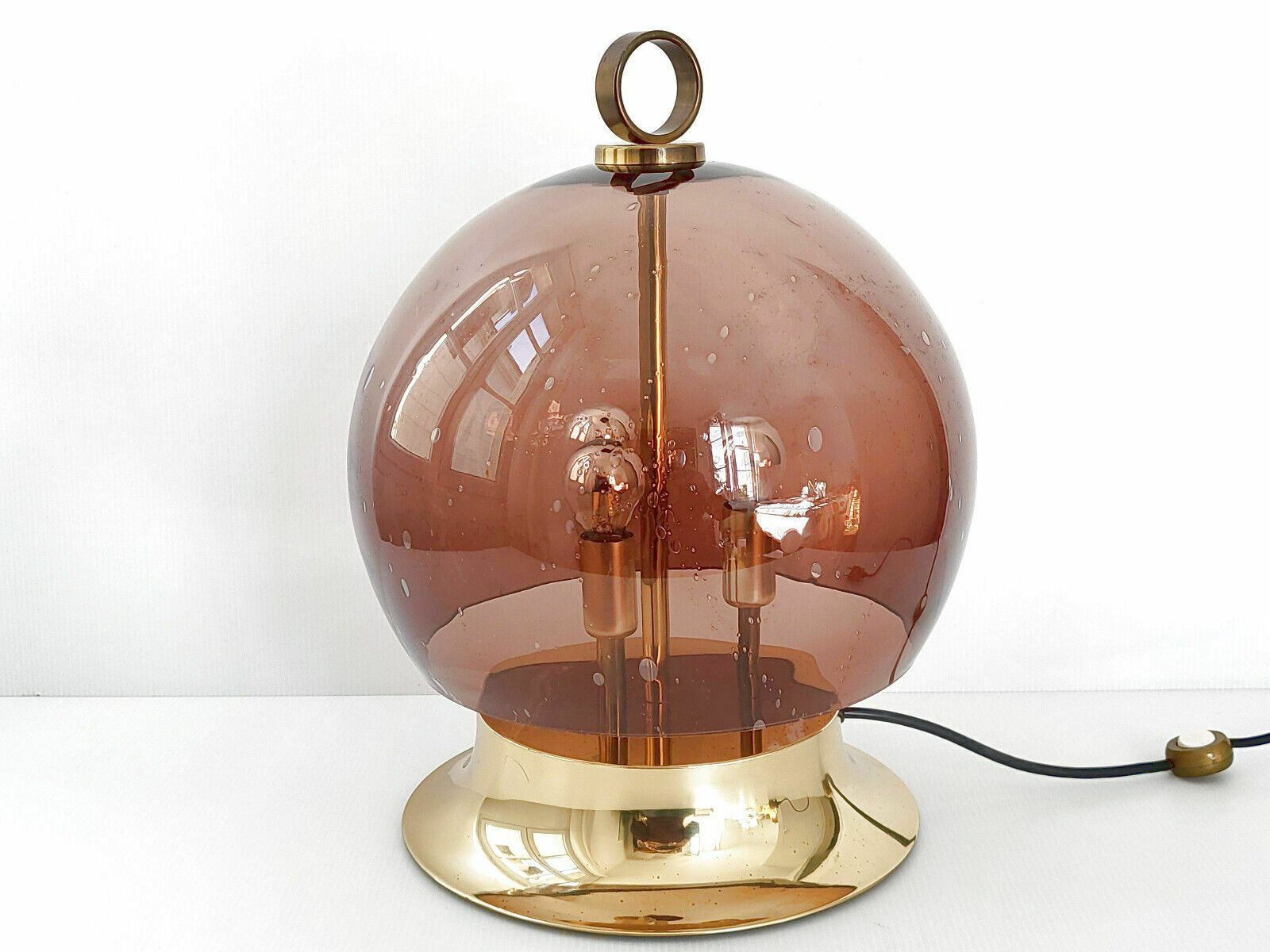 photo vinterior Vintage Space Age Table Lamp 1960 Doria Smoked Glass & Gold Brass 60s 1960s