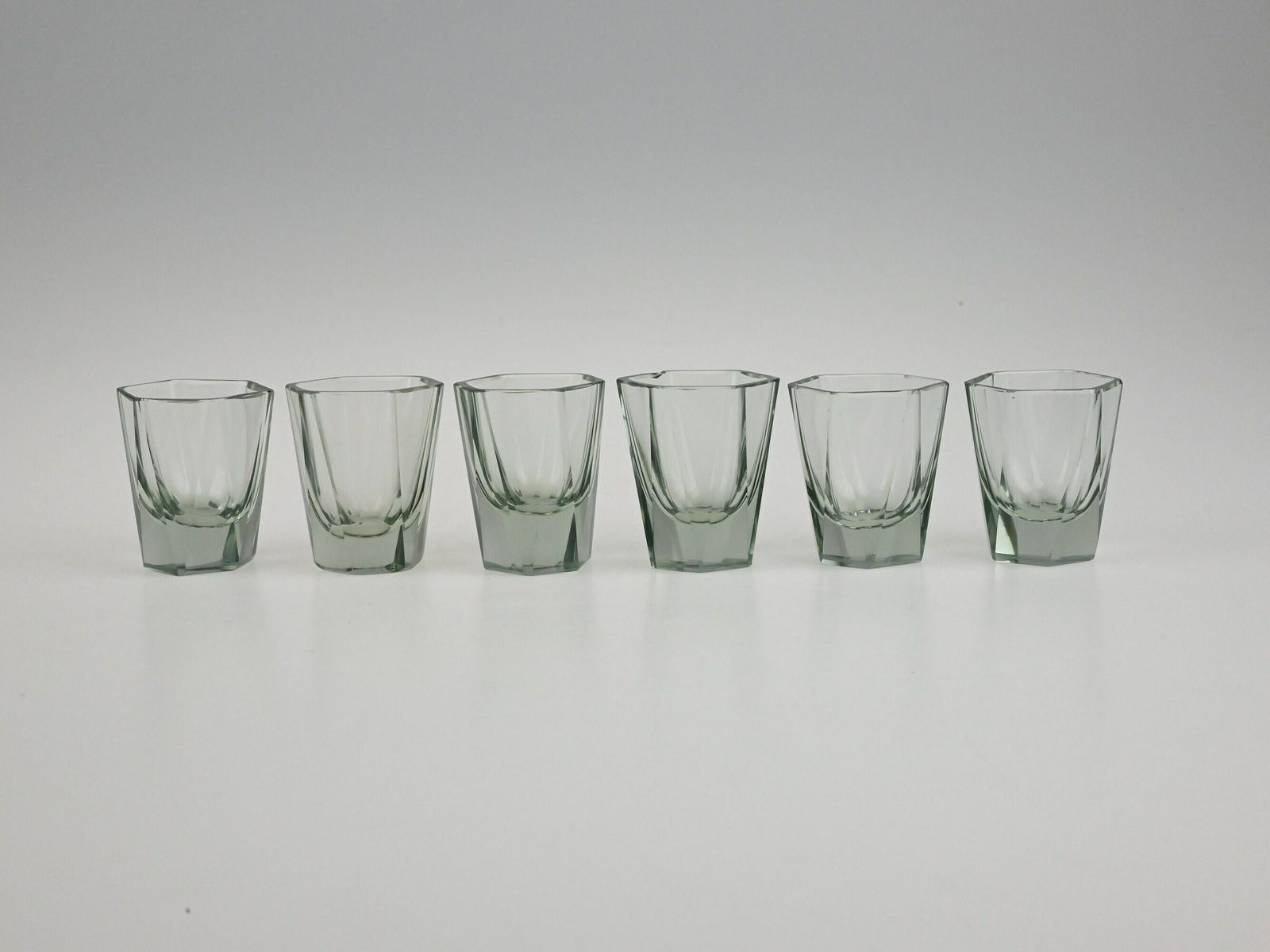 Vintage Set Of Six Gray Old Liqueur Glasses, Shot Glass Set, Liquer Glass Set, Shot Glasses, Gray Glass, Vintage Glass, Antique Glass Set photo for sale