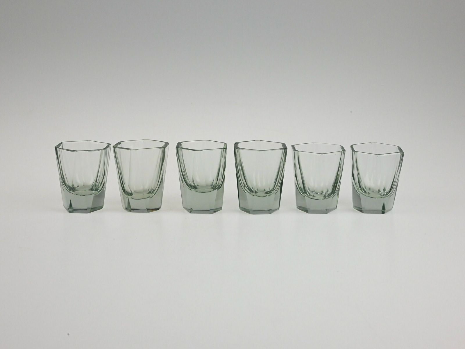 Vintage Set Of Six Gray Old Liqueur Glasses, Shot Glass Set, Liquer Glass Set, Shot Glasses, Gray Glass, Vintage Glass, Antique Glass Set photo Home Decor